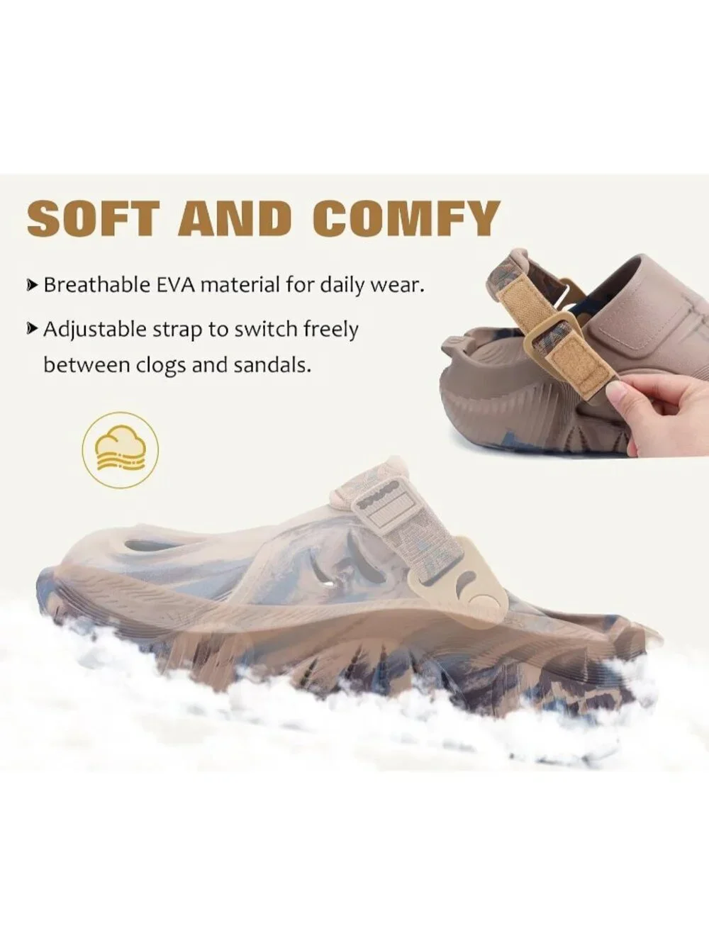 Men's Camo Beige Brown Recovery Clogs Orthopedic Mules Thick Sport Sandal Shoes
